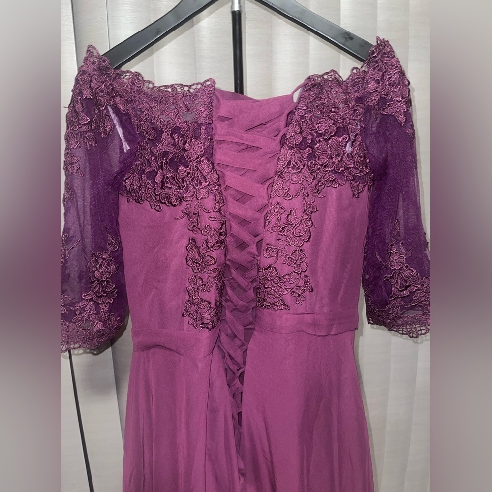 Elegant Purple Lace Wedding Dress - Picture 6 of 13